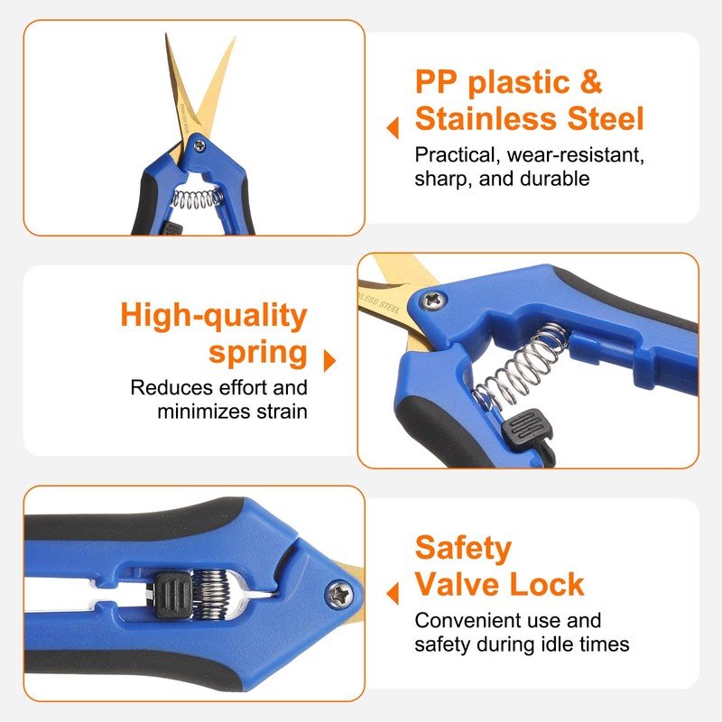 HARFINGTON 2pcs Gardening Scissors 6.5" Curved Stainless Steel Blades Hand