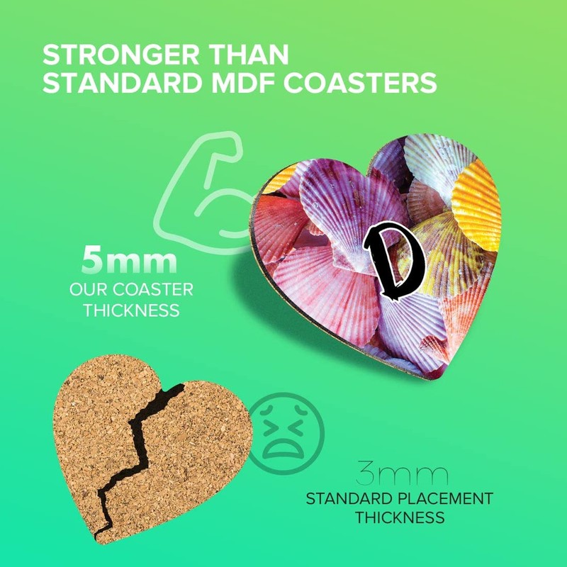 1 x Heart Coaster - Letter D Sea Shells Lettering
