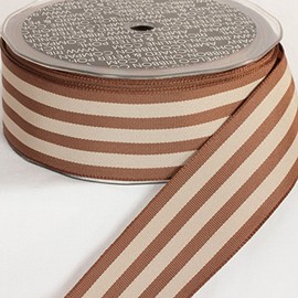 The Ribbon People Toffee Brown and Cream Striped Wired Craft Ribbon 1.5" x 27 Yards