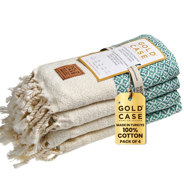 Gold CASE Turkish Hand Towels for Bathroom Set of 4