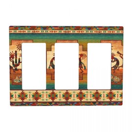 Southwest Native American Kokopelli Triple Gang Rocker Decorative Light Switch Cover,3-Gang Decorator Wall Plate Switch Plate Cover Receptacle Outlet Cover,Size 4.5" X 6.38"inch