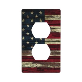 American Flag Rustic Wood Decor Print Light Switch Plate Cover Plastic Wall Plates (Single Gang Electrical Switch Duplex Outlet Cover)