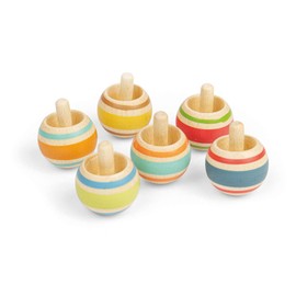 Bigjigs Toys Spinning Tops - 6pcs Wooden Spinner Set, Retro Pocket Money Gifts For Girls & Boys, Classic Kids Party Bag Fillers, Age 3 Years Old +