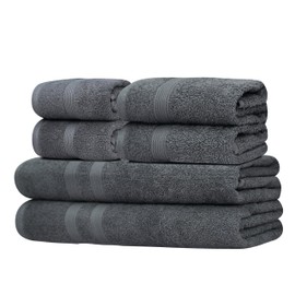 Organix 6 Piece Towel Set, 2 Bath Towel, 2 Hand Towel, 2 WashCloths, Lightweight Cotton Towels for Bathroom, Soft Absorbent and Quick Dry (Dark Grey)