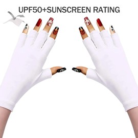 UV Gloves for Gel Nail Lamp, UPF50+ Professional UV Protection Gloves + UV Protection Gloves for Manicures, Nail Art Skin Care Fingerless Anti UV Glove Protect Hands from UV Harm (White)