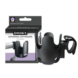 Dooky Cup Holder for Pram/ Stroller/ Pushchair with Anti-Slip Rubber-Padded Layer for Extra Stability, Universal Fit, Adjustable Velcro Strap, 360 Degree Flexibility, BPA Free, Unbreakable, Black