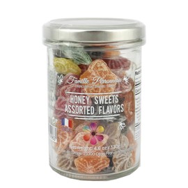 La Famille Perronneau, Set of 2 Jars, French Flower-shaped Honey Pastilles in Assorted Flavors, yellow, orange, 5.3 oz jar each