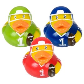 Football Player Rubber Duckies (2") Ducks Assorted Colors (Red, Green, Blue) Players in Helmets Holding a Ball. #1 (24 Pack)