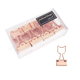 Clips para carpetas de gato, lindos clips de metal para carpetas de oro rosa con forma de gato de 3/4 de pulgada, pequeños suministros de oficina para decoración para amantes de gatos (12 piezas)