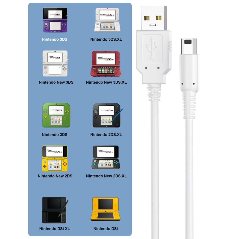 Cable Compatible with 3DS (White, Pack of 2)