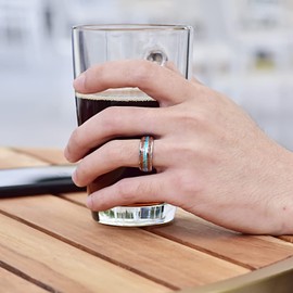 VAKKI 8mm Tungsten Carbide Ring for Men Wedding Band with Blue Opal Paper and Hawaiian Koa Wood Inlay Size R 1/2