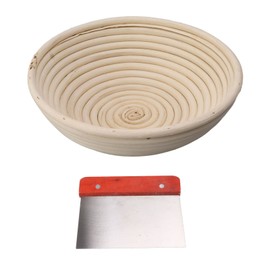Round Bread Proofing Basket with Liner Cloth Dough Rising Rattan Bowl Set for Bread Making 24.5CM Diameter
