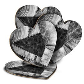 Destination Vinyl ltd Great Coasters (Set of 4) Heart - BW - Marble Granite Agate Effect Collage Drink Glossy Coasters/Tabletop Protection for Any Table Type #43185