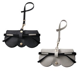 Glasses Cases Soft, 2pcs Spectacles Cases Soft, Fashion Sunglasses Case, Sunglasses Case with Belt Clip (Black, Grey)