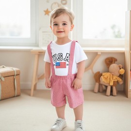 Kuriozud 4th of July Outfit Baby Boy American Flag Onesie USA Bubble Romper+Shorts Set Newborn First Fourth of July Clothes (White Red A, 0-3 Months)