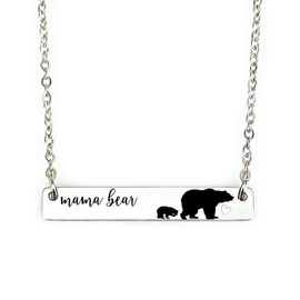 Mama Bear 1 Cub Necklace Gift Idea For Birthday Christmas Mothers Day Gift Idea Mama Bear Necklace 1 Cub For Mama FBA-MBEAR-BAR-NECK (Silver, |1 Kid|)