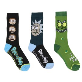 Bioworld Rick And Morty Crew Socks 3 Pack, Pickle Rick Socks, Rick And Morty Performance Cushioned Athletic Crew Socks For Men Women 3 Pairs