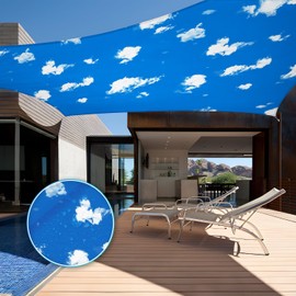 TANG 10'x21' Waterproof Sun Shade Sail Rectangle Outdoor Canopy UV Block Shade Cloth with Curved Edge for Patio Backyard Pool Pergola Cover, Blue Sky