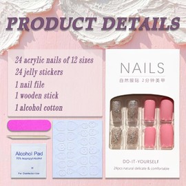 Pink Press on Nails Medium Square SWEKKE Fake Nails Full Cover Glue on Nails Sliver Glitter Glossy False Nails with Nail Glue Sick on Nails Manicure Artificial Acrylic Nails for Women Girls 24Pcs