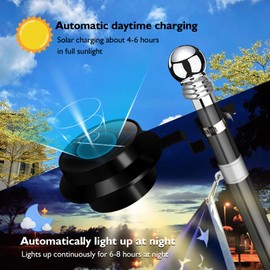 Flag Pole Light Solar Powered Warm Light 3000K, FlagPole Solar lamp for 5ft 6ft Flagpoles, Solar Flagpole Lights Outdoor Waterproof LED for Outside House Garden Yard American Flags Decor(Black)