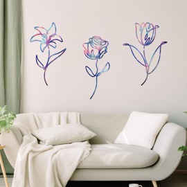 Zzbakress 3 Pcs Colorful Metal Flower Wall Decor Farmhouse Wall Decor Purple Wall Decoration Rustic Room Decor Minimalist Wall Art for Bathroom Kitchen Bedroom Living Room (Colorful)