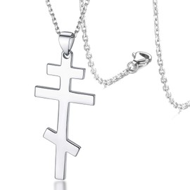 FaithHeart Russian Orthodox Cross Necklace Men Women Crucifix Necklace with Jesus Pendant for Religious People as Gifts, Metal, No Gemstone