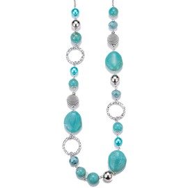 BULINLIN Long Beaded Silver Necklace for Her Crystal Bead Sweater Chain Fashion Jewelry Necklace Birthday Gifts for Women Mum(Turquoise)