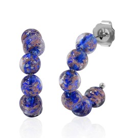 Shop LC Blue Murano Style Glass Silvertone Hoops Hoop Earrings for Women Jewelry Ct 0.01 Christmas Gifts