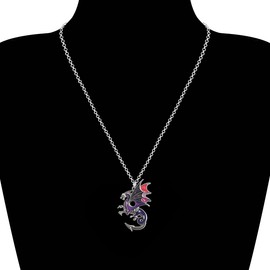 Enamel Alloy Dragon Necklace Fantasy Dinosaur Pendant Fashion Jewelry For Women Girls Charm Gift (Purple)