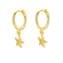 SILBERTALE S925 Sterling Silver Starfish Hoop Dangle Earrings Gold Trendy Beach Jewelry for Women