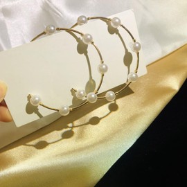 Stocking Stuffers Holiday Outfits for Women 2024 Pearl Earrings for Women Pearl Drop Earrings Gold Pearl Hoop Earrings Elegant Pearl Dangle Earrings Bridal Earrings for Wedding Jewelry Mothers Day Gifts for Mom