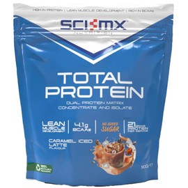 SCI-MX Total Protein - Concentrate & Isolate Protein Powder - Lean Muscle Development - Caramel Iced Late • No Added Sugar • 4.2g BCAAs + 21g Protein per Serving • 900g