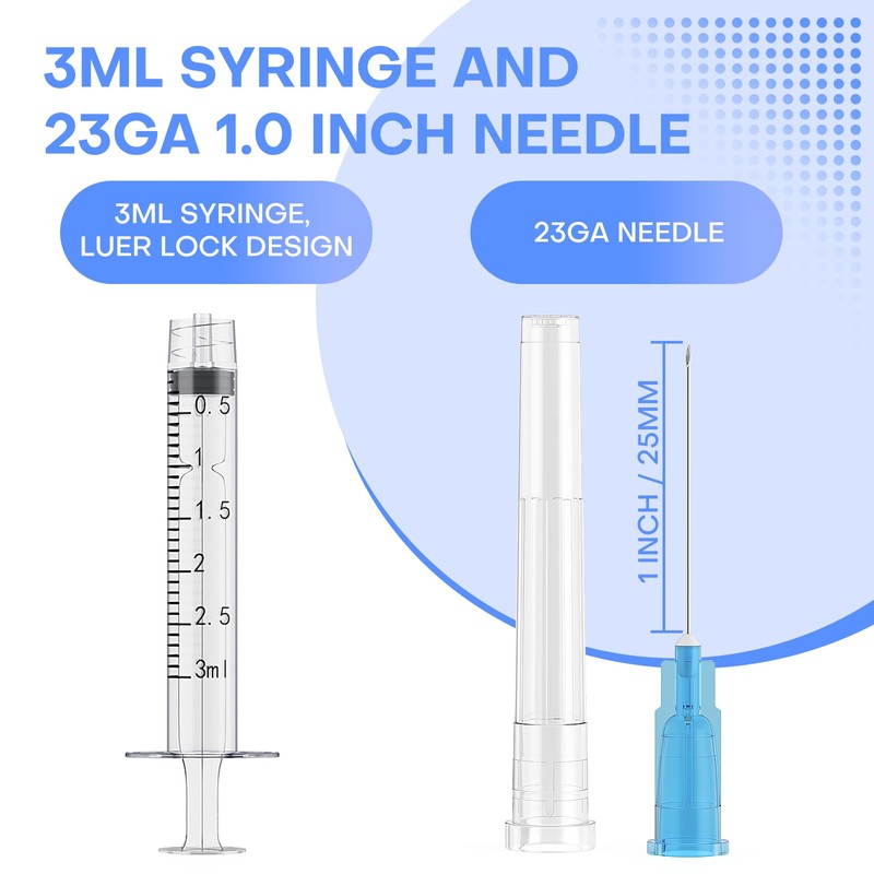 GODCREAT 3ml Syringes with 23 Gauge 1 Inch Needle Luer