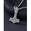 Cargari Thor Hammer Necklace Sterling Silver Mjolnir Pendant Viking Runes