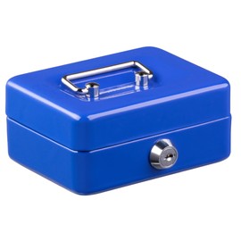 Jazooli Heavy Duty Metal Cash Money Coin Box Bank Deposit Steel Tin Security Safe Petty 2 Keys Lock Lockable Jewellery Passports Documents Security Case, Blue, 4"