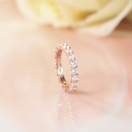 Titaniumcentral 3 mm Women's Eternity Ring Silver 925 Cubic Zirconia Full Eternity Rings Front Ring Narrow Engagement Rings Wedding Rings Wedding Rings Memoire Rings, Silver, Cubic Zirconia