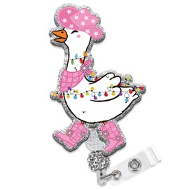 Obookey Christmas Silly Goose Badge Reel, Funny Nurse Badge Holder with Retractable Clip, Glitter Cute Cowgirl Badge Reels for Women Doctor Nursing Student Medical Assistant Teacher Gifts