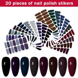 YEIRALA 20 Sheets 280 Pcs dark color solid Nail Stickers Full Nail Wraps black/brown/blue Gel Nail Strips for Women Solid Stick On Nails Polish Stickers Nails for Women Nails Designs Stickers