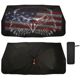 Dussdil Eagle Flag Car Windshield Sunshades Umbrella Window Sun Shade Visor Reflective Blocks UV Rays Protector Keep Cool Cover Foldable for Truck SUV Jeep