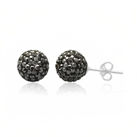 10MM UNISEX Sparkly Austrian Crystal Disco Ball Silver Stud Earrings/Ear Studs for Men/Women/Teenage/Girls - 925 Sterling Silver - Round Silver Earrings - GREY HEMATITE