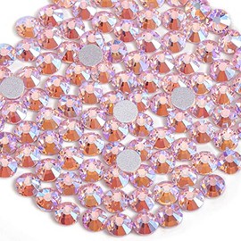 Beadsland 1440 diamantes de imitación de cristal con parte trasera plana, gemas redondas, rosa claro AB, SS20, 0.181-0.189 in