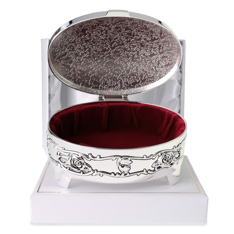 De Walden Goddaughter Gift, Engraved Silver Plated Rose Trinket Box