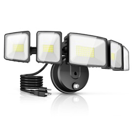 Onforu 150W 15000LM Dusk to Dawn Outdoor Lighting,5 Heads Plug in Flood Lights,6500K Super Bright Automatic Black Outdoor Lighting,IP66 Waterproof Hardwired LED Security Lights for Garage,Yard,Outside
