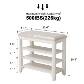 AQIMUELE Shoe Bench with Leather Cushion, 3 Tiers Shoe Storage Bench Height Adjustable, Walnut Wood Entryway Bench for Hallway, Mudroom