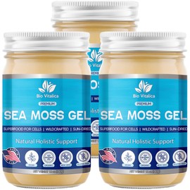 Sea Moss Gel by BioVitalica - Irish sea Moss raw Organic - Premium Quality - Dr Sebi, Vegan superfood for Cells - 100% Natural Seamoss Gel - (Pack of 3, Original)