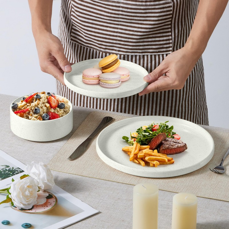 E-far Dinnerware Sets for 8, 24-Piece Stoneware Plates and Bowls