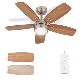 Vagizm Ceiling Fan 36'' for Small Room: Modern Ceiling Fans with Light Remote Control - Reversible Quiet DC Motor Dimmable with 6 Speeds for Dorm Room Kids Bedroom(Brushed Nickel+Walnut)