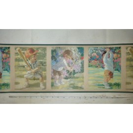 York GREEN Sports Children Toddlers Baseball Golf Pre-pasted Border Wallpaper