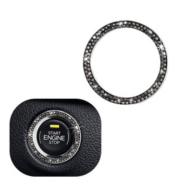 Gasedin Car Engine Start Stop Decoration Ring, Sparkling Crystal Vehicle Push Button Start Sticker, Double Rhinestone Engine Ignition Button Decal, Universal Car Accessories (Bright Black)