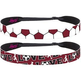 Hipsy Women's Adjustable NO SLIP Maroon Soccer Headbands (Soccer Balls & Soccer Maroon 2pk)